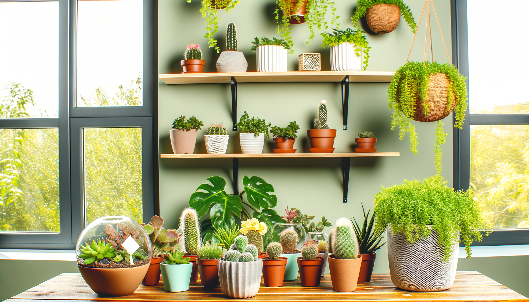 "Plantes vertes luxuriantes créant un jardin d'intérieur dans un petit espace"
