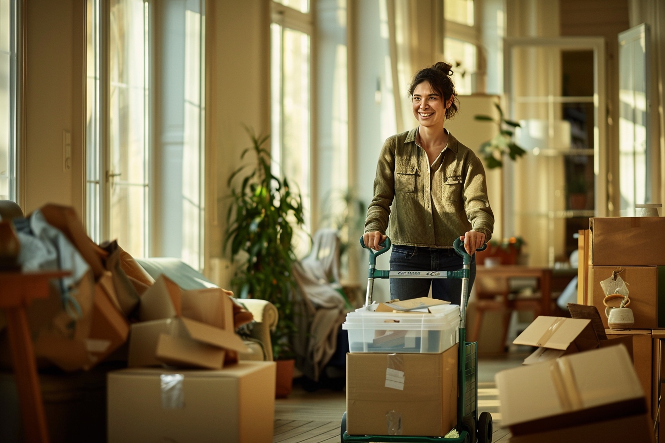 Alt d'image: "Aide ménagère organisant efficacement des cartons de déménagement à Rouen pour un emménagement pratique et serein.