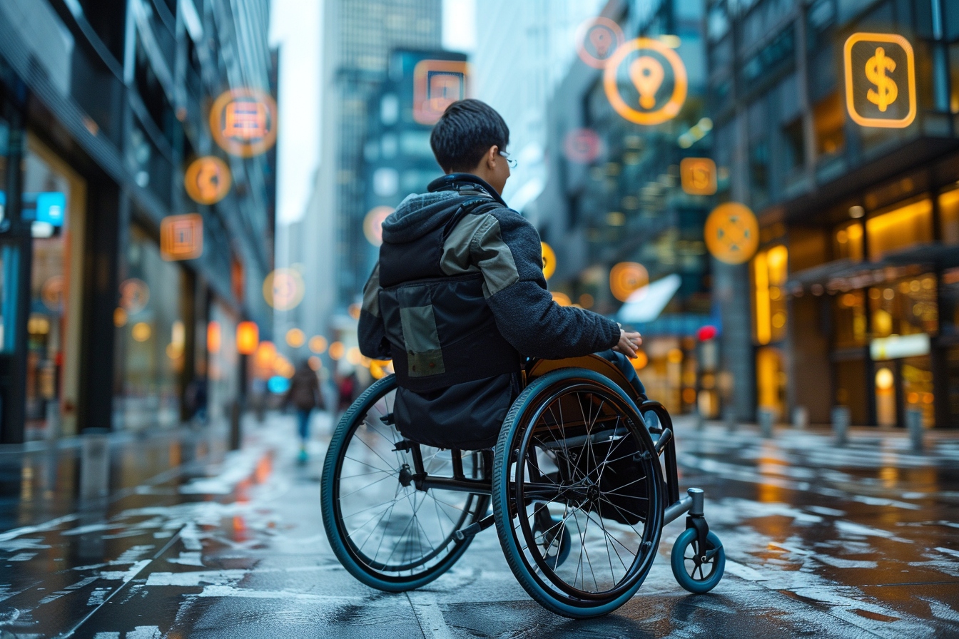 Alt d'image : "Personne en fauteuil roulant consultant un agent sur les aides financières pour un déménagement adapté aux personnes handicapées à Rouen.