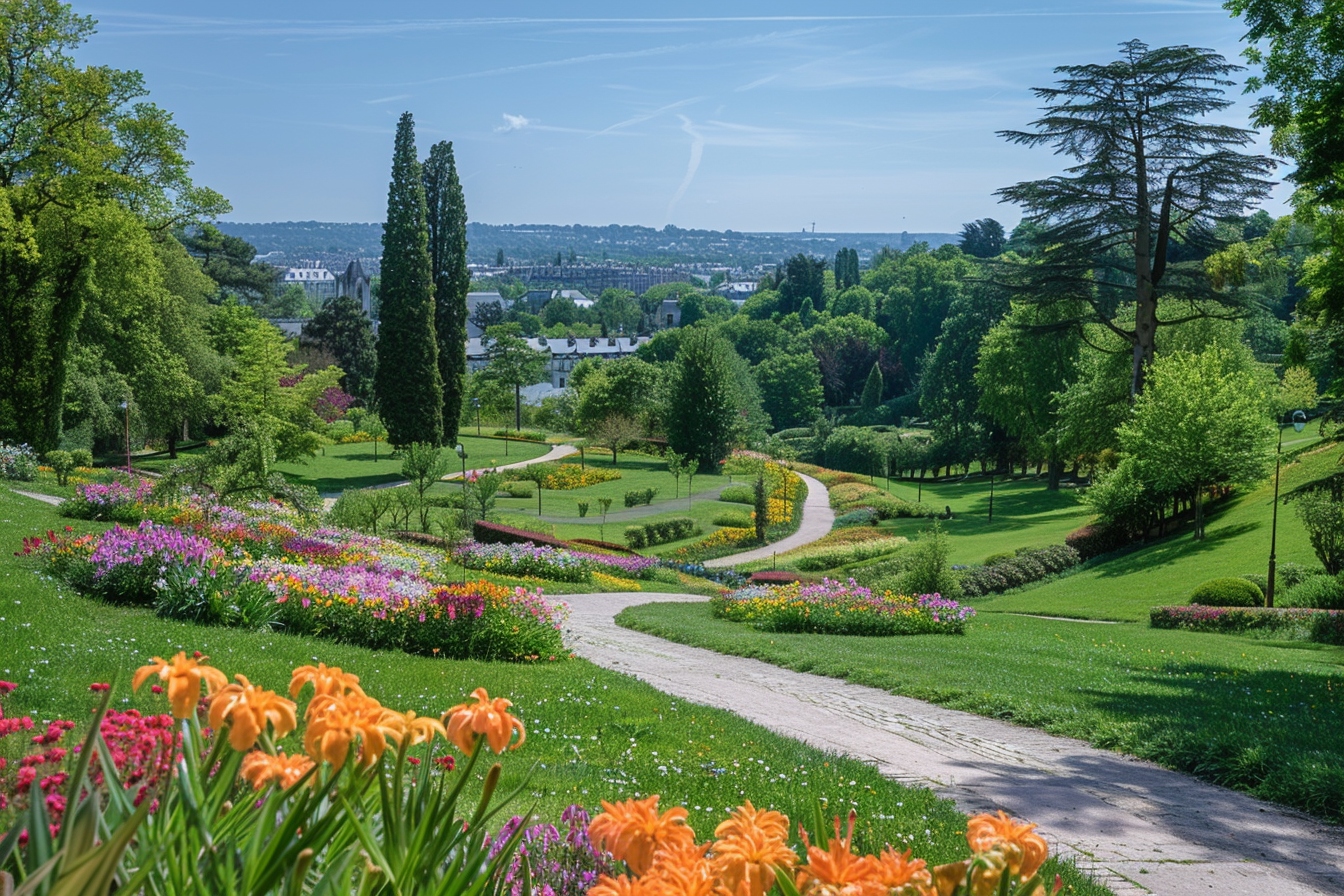 Vue panoramique d'un parc luxuriant à Rouen, illustrant la transformation des espaces verts en havres de paix pour les nouveaux résidents