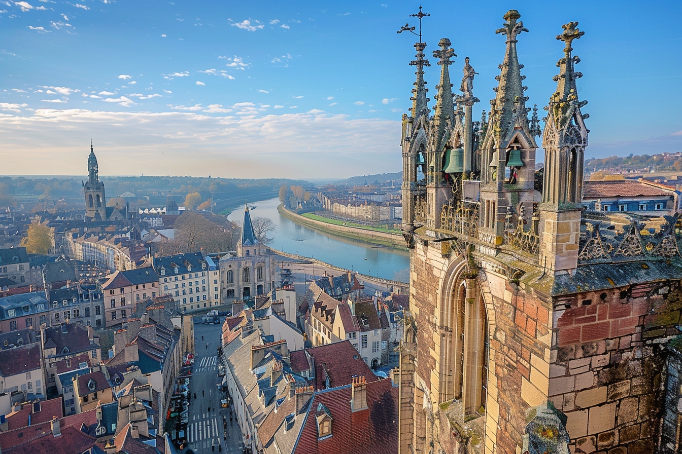 Vue panoramique de Rouen mettant en évidence les clochers historiques, idéale pour l'investissement immobilier.