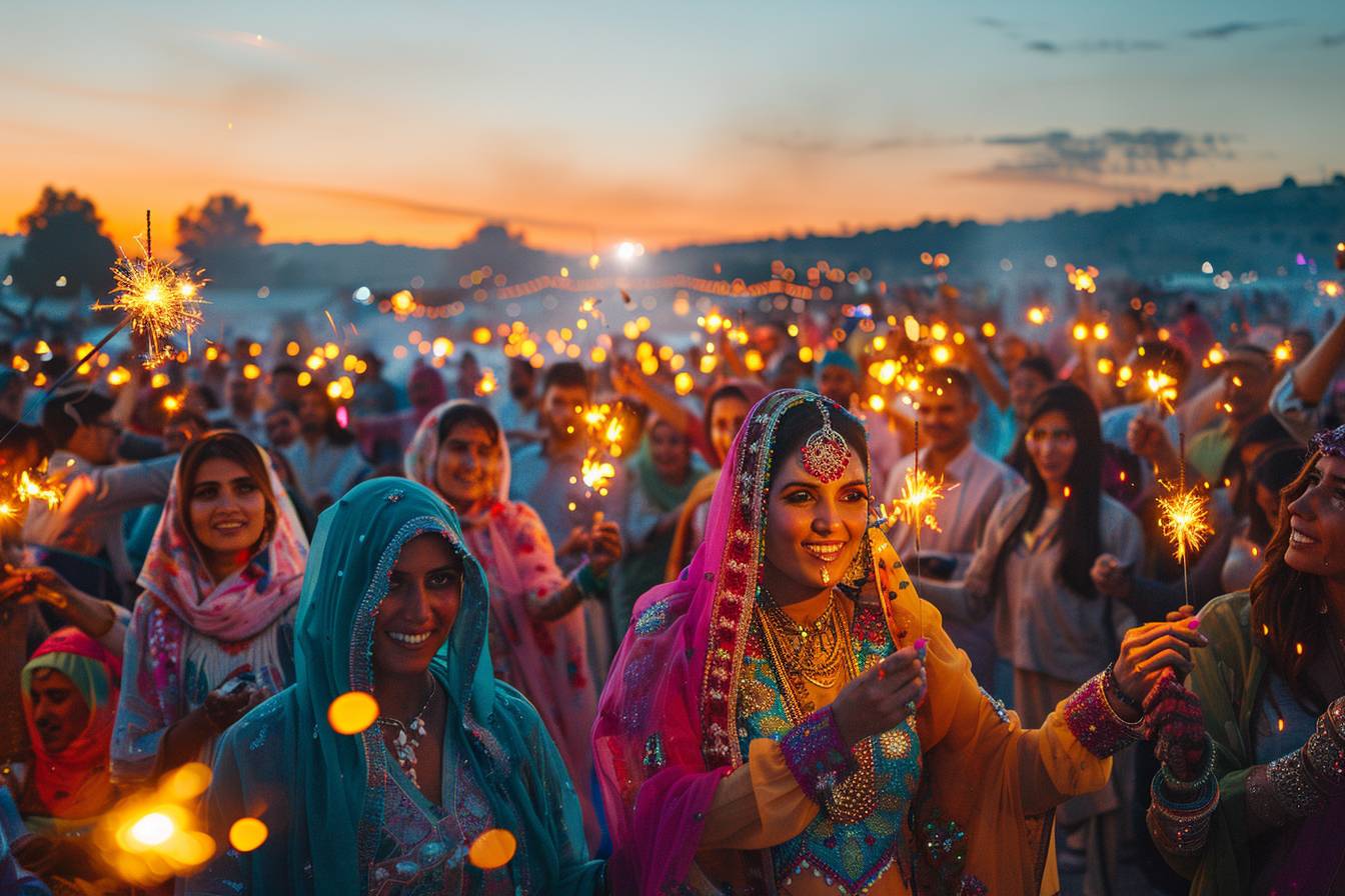 Foule enthousiaste profitant d'un festival coloré en plein air à Rouen, illustrant la joie et la communauté des fêtes locales